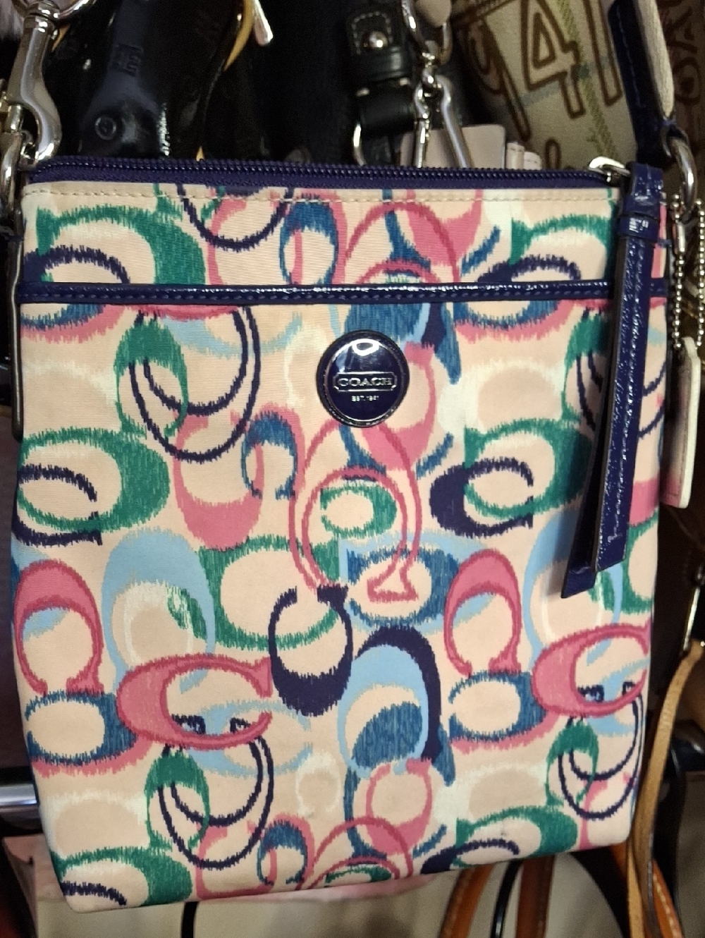 EUC COACH MULTI COLOR SATEEN CROSSBODY BAG